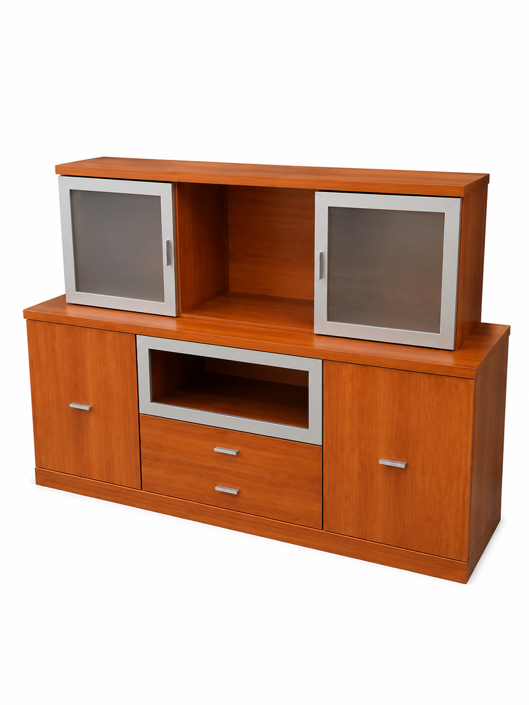 MUEBLE DE SALÓN DE MADERA Y CRISTAL