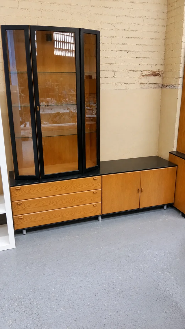 CONJUNTO MUEBLE SALÓN MODULAR MADERA Y NEGRO