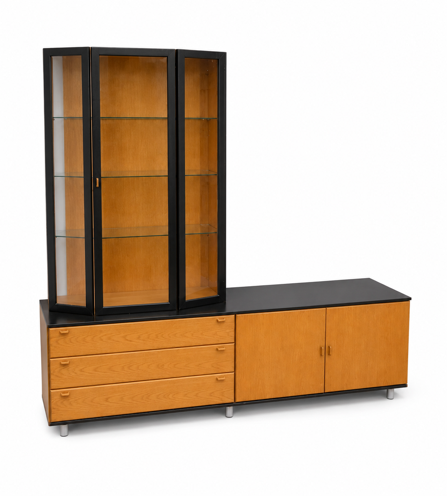 CONJUNTO MUEBLE SALÓN MODULAR MADERA Y NEGRO