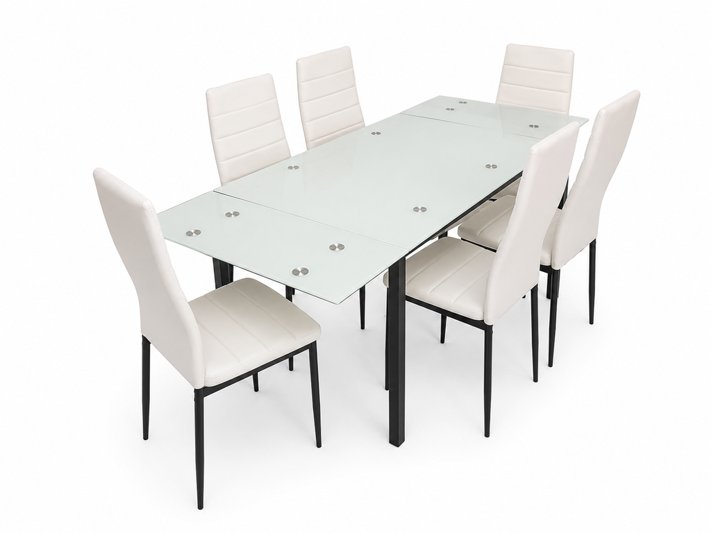 CONJUNTO DE MESA DE CRISTAL+ 6 SILLAS