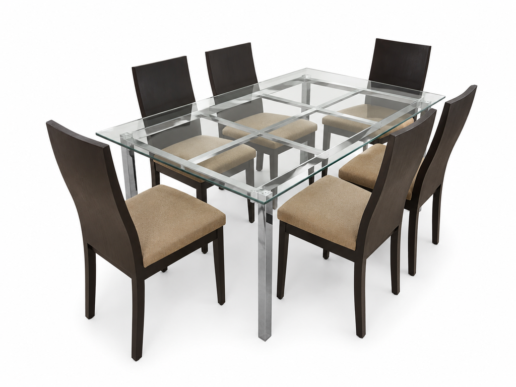 Conjunto de mesa de comedor de cristal con seis sillas